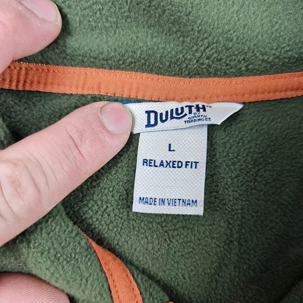 Duluth Trading Sweater Mens Large Green Fleece Pullover 1/4 Button Relaxed Hike